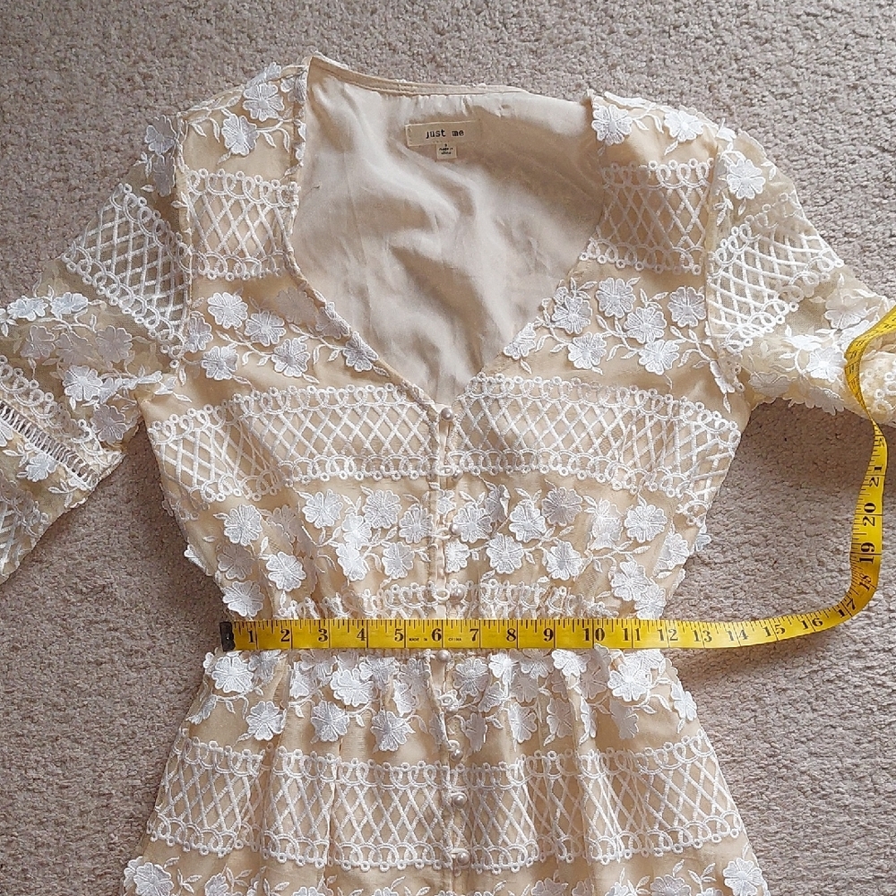 Bohemian Beige Lace 3D Floral Maxi Dress Sz S - Picture 11 of 16